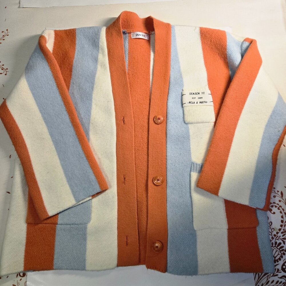 Women's Oversized Striped Cardigan Sweater - Size L